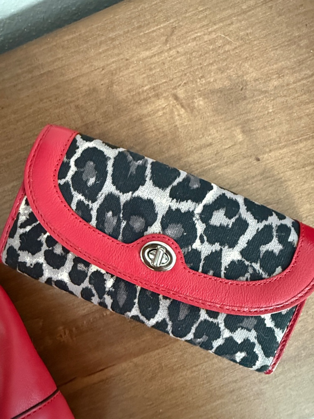 Coach Leopard Print Wallet with Red Trim